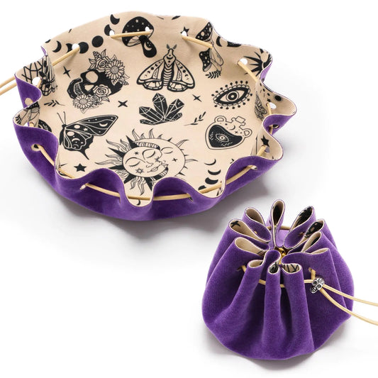 Rolling Purple Drawstring Bag with Felt Dice Tray