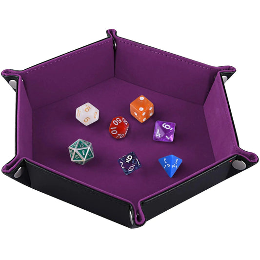Double Sided Dice Tray Folding Hexagon PU Leather and Velvet Dice Holder