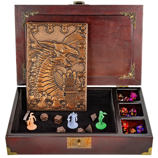 Multifunctional Wooden Dice Box & Tray with Metal Dice