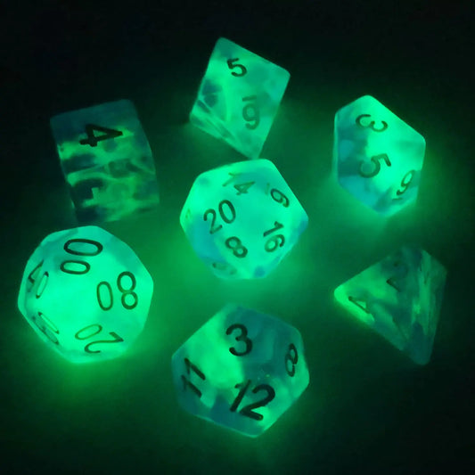 Glow in The Dark Nebula Glitter Polyhedral Dice