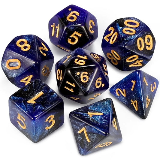 Polyhedral Dice Set (Dark Blue & Black + Glitter)