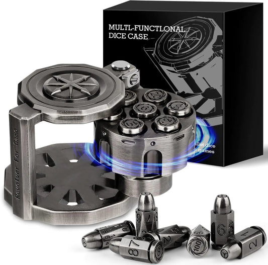 Revolver Dice Set for RPG Gaming - 7 Piece Metal Polyhedral Set