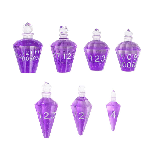 7-PC Potion-Inspired RPG Dice Set - Purple Transparent Polyhedral Dice
