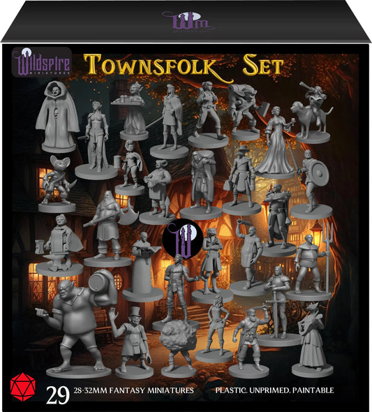 Heroic Townsfolk 29 D&D Miniature Set - Unpainted Tabletop Figures