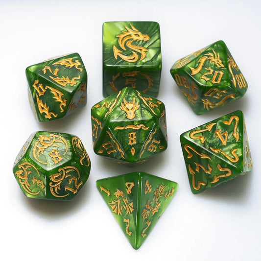 Green 7-Die RPG Polyhedral Dice Set
